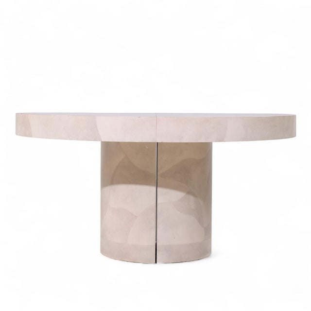 Karl Springer Karl Springer Style Mid Century Faux Goatskin Expanding Dining Table With 4 Leaves For Sale - Image 4 of 12