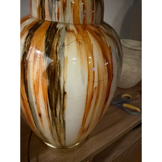 1960s Mid Century Large Drip Glaze Ginger Jar Lamps - a Pair For Sale - Image 9 of 11