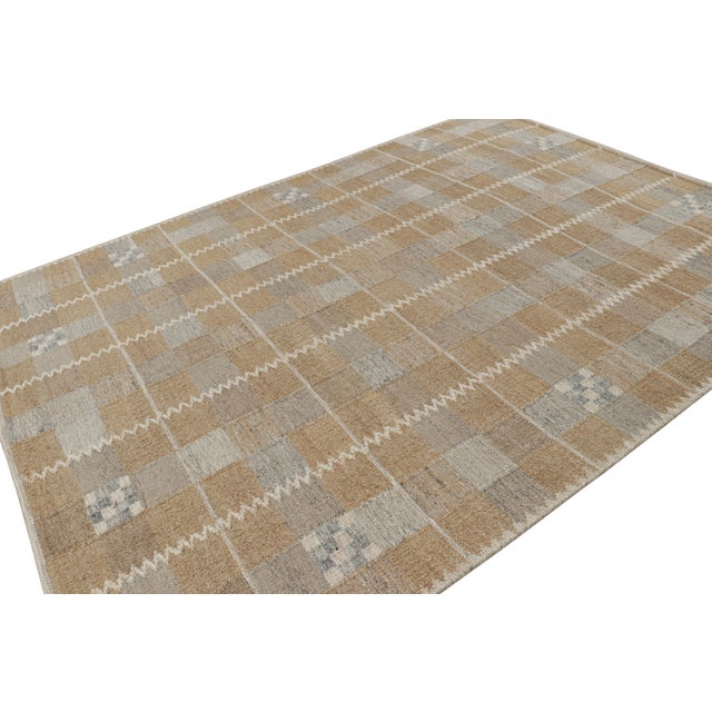 Rug & Kilim Rug & Kilim’s Scandinavian Style Rug with Brown and Gray Geometric Pattern - 8x10 For Sale - Image 4 of 7