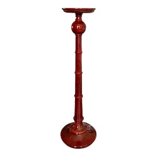 Tall Red Lacquered Faux Goatskin Candlestick, 1980's For Sale