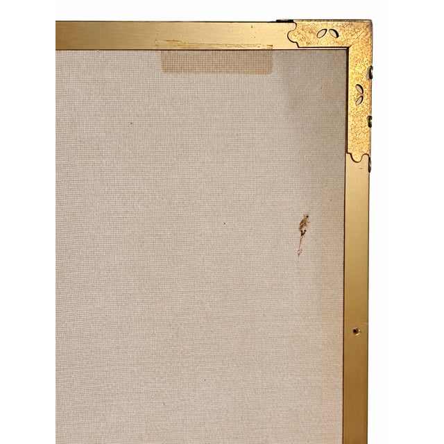 1970s Signed Asian Four-Panel Painted Landscape Folding Screen With Cranes and Pine Trees For Sale - Image 11 of 18