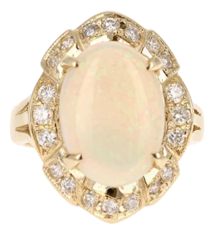 4.21 Carat Oval Cut Opal Diamond 14 Karat Yellow Gold Ring, Size 7
