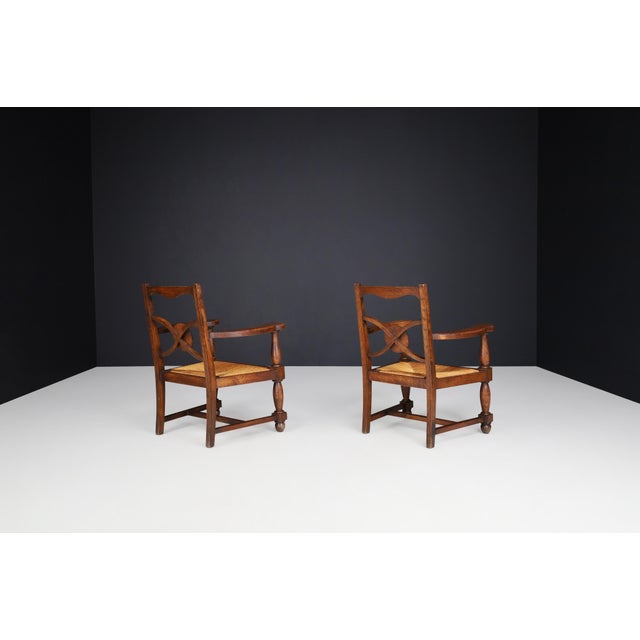 French Art Deco Armchairs in Oak and Rush, 1930s, Set of 2 For Sale - Image 6 of 14