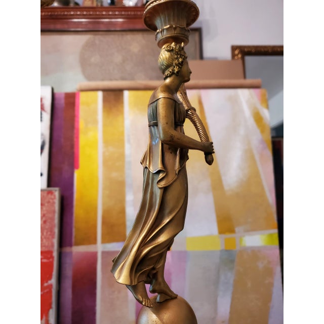 Antique French Empire Bronze Female Candelabras- a Pair For Sale - Image 9 of 10