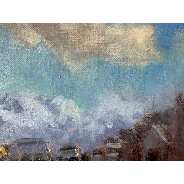 Blue Contemporary British Oil by Listed Artist “Winter on Exeter Quay”, Framed For Sale - Image 8 of 9