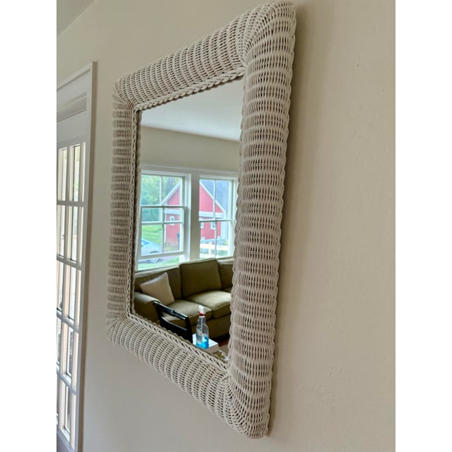 Vintage White Rectangle Wicker Frame Mirror For Sale - Image 11 of 11