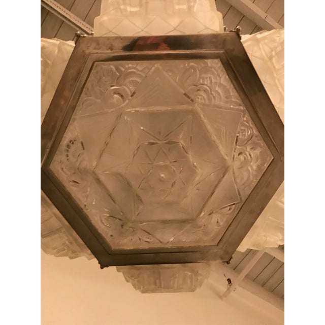 Metal French Art Deco Pendant Chandelier by Hanots For Sale - Image 7 of 13