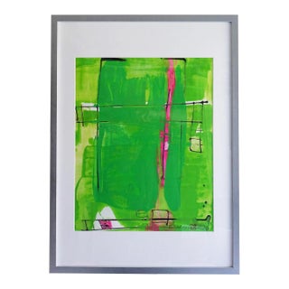 Popcorn. XX Abstract Silver Framed Green Painting For Sale