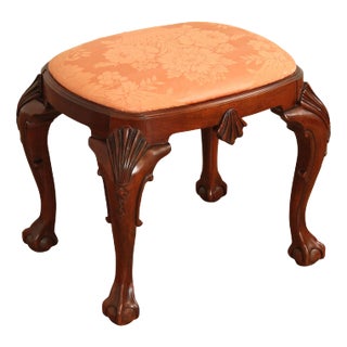 Baker Furniture Chippendale Style Carved Mahogany Stool For Sale