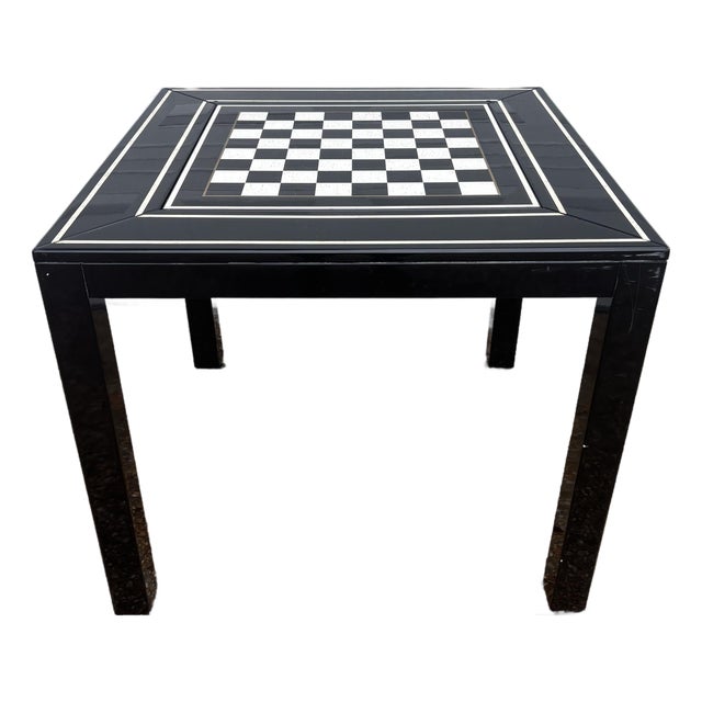 Mid to Late Twentieth Century Deep Black Lacquered 36” Parsons Style Game Table With Chess / Checkers and Backgammon Removable Top For Sale