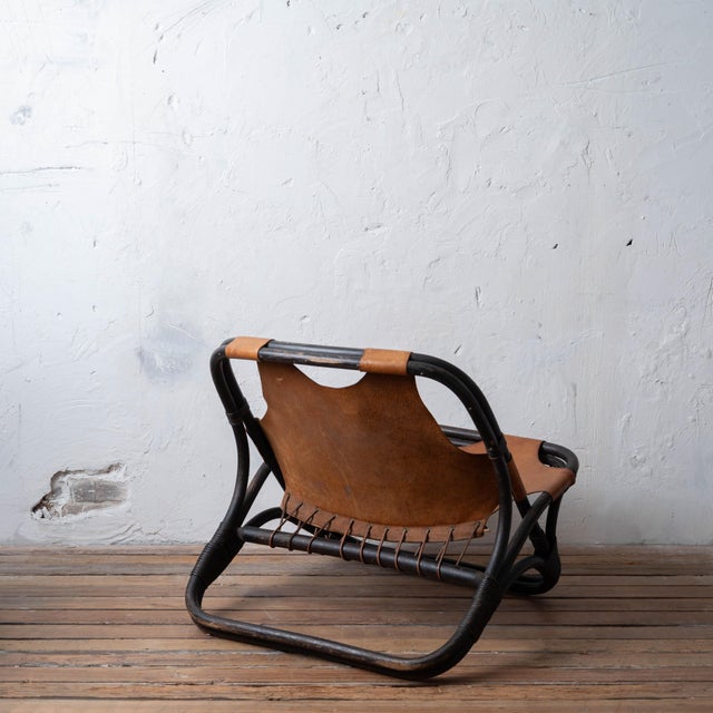 Italian Bamboo and Leather Lounge Chair, 1960s For Sale - Image 4 of 18