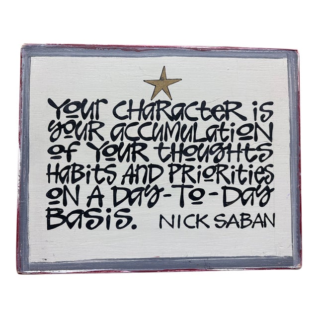 Vintage Nick Saban Character Quote Painting on Wood Panel For Sale