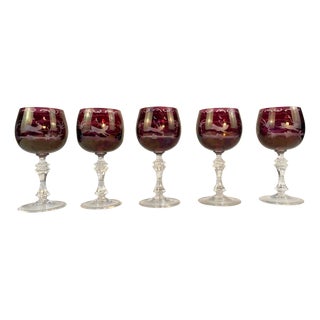 Vintage Lead Crystal Wine Glasses, 1920s, Set of 5 For Sale