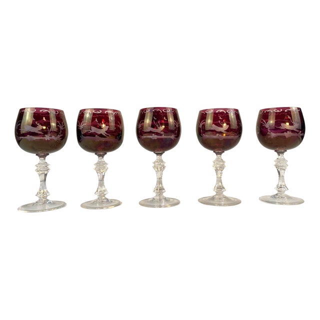 Vintage Lead Crystal Wine Glasses, 1920s, Set of 5 For Sale