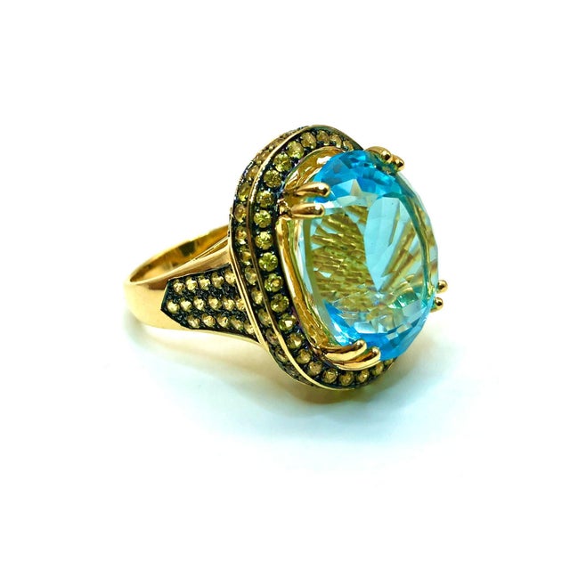 English Bochic "Orient" Vintage Multi Citrine & Blue Topaz Ring Set 18K & Silver For Sale - Image 3 of 10