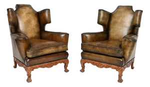 Vintage Leather Wing Back Chairs, 1920s, Set of 2