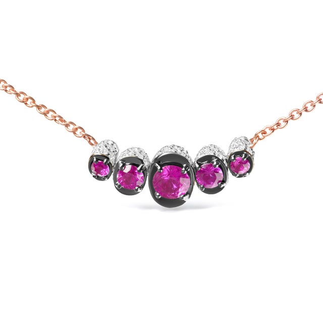 Set in luxurious 18k rose gold, this chocker necklace features a contemporary design of natural round heat-treated red...