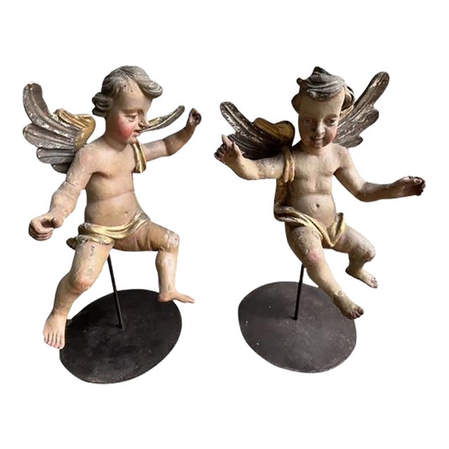 Pair of Early 18th Century Baroque Putti Cherub Sculptures For Sale