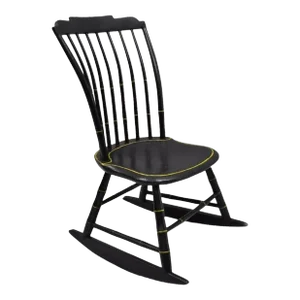 Early 20th Century Antique Hitchcock Style Child's Black Bow Back Windsor Rocking Chair