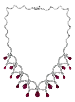 18 Carat Tear Drop Rubelite and Diamonds Necklace 14 Karat White Gold