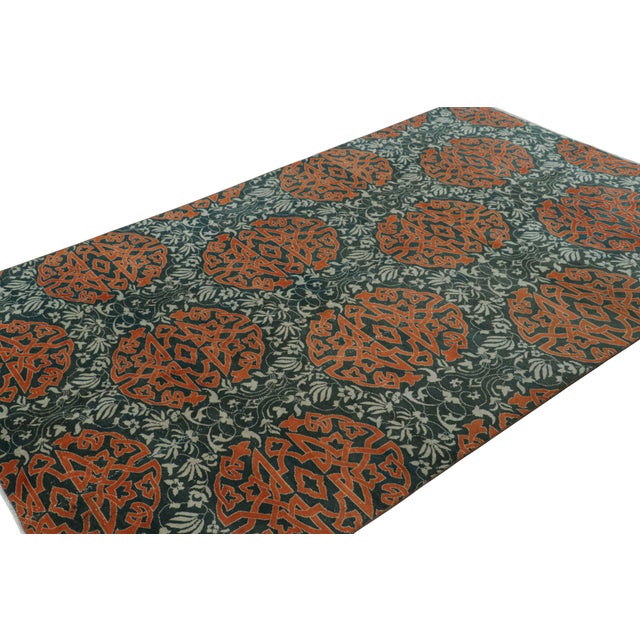 Rug & Kilim Vintage Hereke Rug in Teal With Orange Arabesque Medallions | Rug & Kilim For Sale - Image 4 of 8