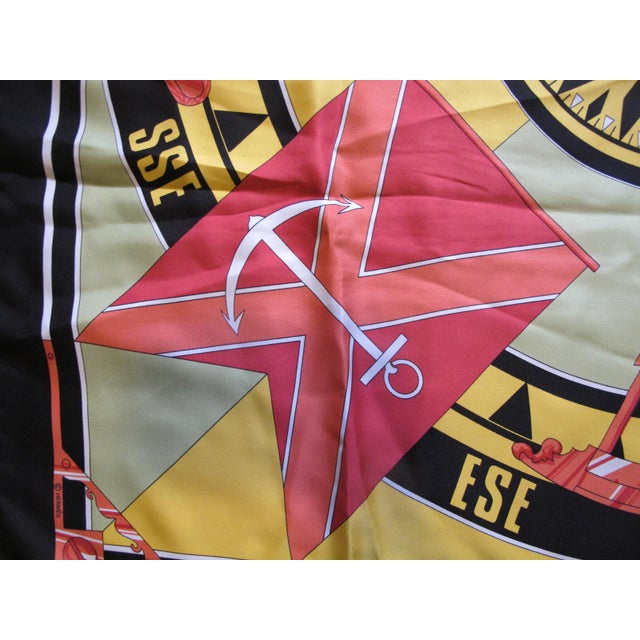 Nautical Hermes France Carre 90 Sextants Compass Pattern Black & Multi-Color Silk Scarf For Sale - Image 3 of 16