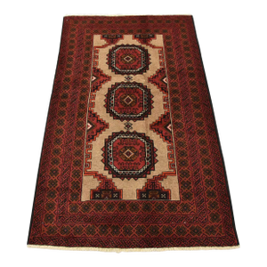 Baloch Rug 3'3'' X 5'5'' Brown Wool Vintage Tribal Hand-Knotted Oriental Carpet