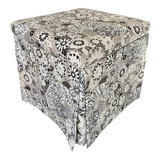 Upholstered Tiger Fabric Skirted Storage Ottoman For Sale