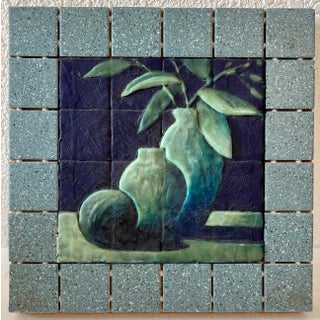 Joseph Maresca, Joseph Maresca Encaustic Wax Oil Painting and Tile On Board Still Life w Fruit, 1993 For Sale