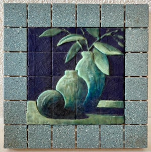 Joseph Maresca, Joseph Maresca Encaustic Wax Oil Painting and Tile On Board Still Life w Fruit, 1993