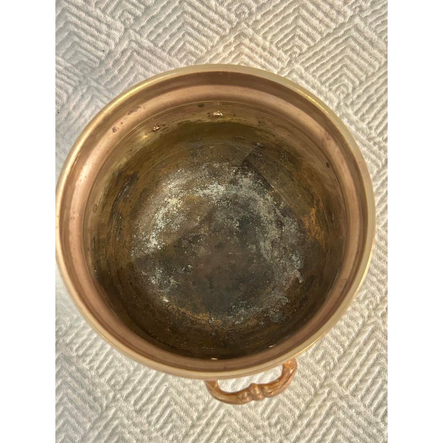 Vintage 5” Solid Brass Planter or Cache Pot With Handles and Feet For Sale In New Orleans - Image 6 of 7