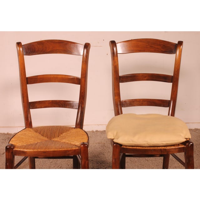 1970s Straw-Seated Cherrywood Chairs, 1970s, Set of 8 For Sale - Image 5 of 13