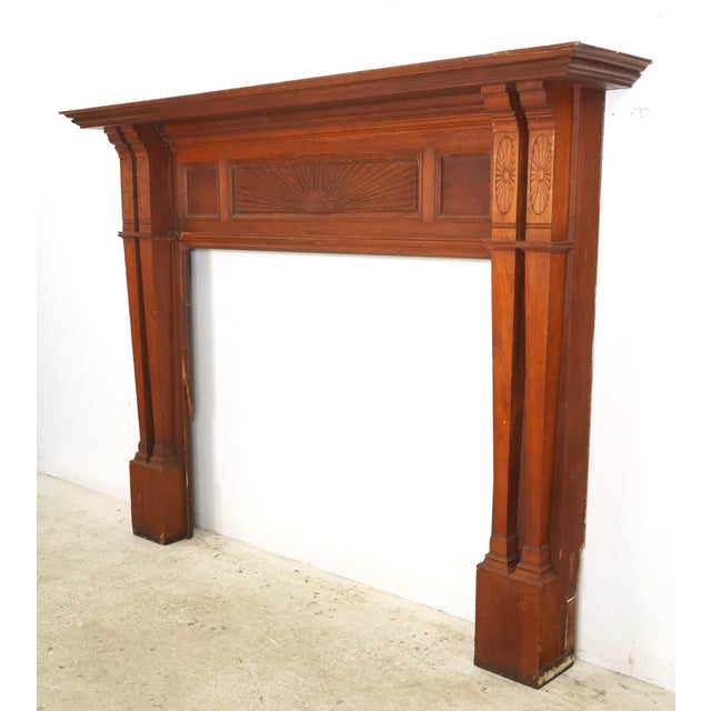 Traditional Reclaimed Federal Dark Wooden Fireplace Mantel For Sale - Image 3 of 16