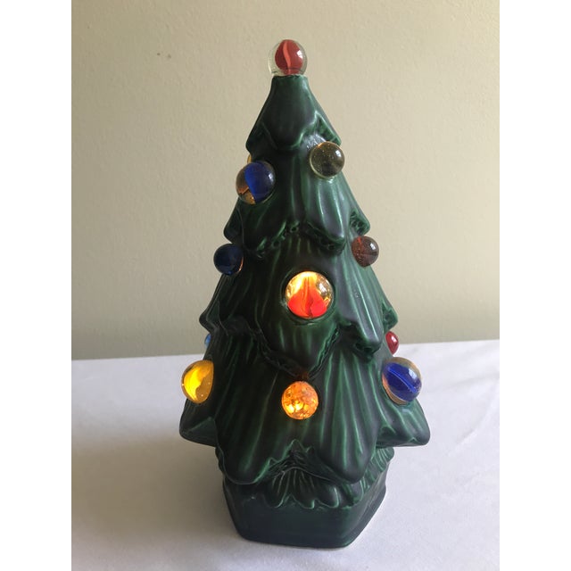 Vintage Ceramic Lighted Christmas Tree With Marbles As Lights