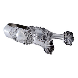 Silver Ice Tongs with Reliefs and Application on the Stem For Sale