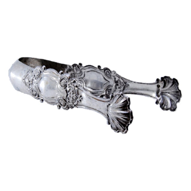 Silver Ice Tongs with Reliefs and Application on the Stem For Sale