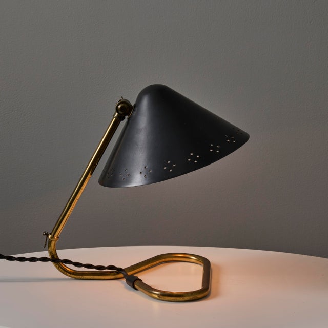 Black 1950s Erik Warna 'Gk14' Black and Brass Perforated Shade Table Lamps - a Pair For Sale - Image 8 of 12