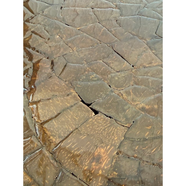 Wood Mid-Century Organic Modern Rattan Fretwork Coffee Table With Mosaic Wood Inlay Top Manner of John Wisner For Sale - Image 7 of 12