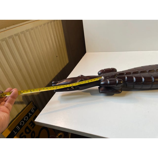 Large Vintage Hand-Carved Dark Wood Crocodile, 1970s For Sale - Image 10 of 11