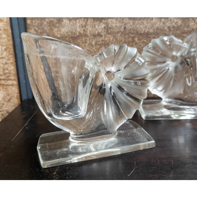 20th Century Pair of Pressed Glass Nautilus Shell Bookends or Flower Vases For Sale In New York - Image 6 of 13