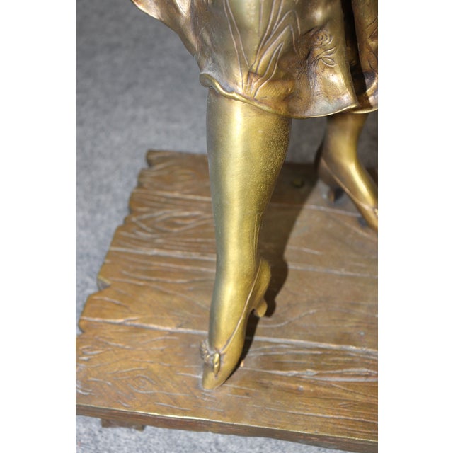 Metal 19th C. Large Belle Epoque Bronze Statue of Lady With Fan Signed Paul Dubois For Sale - Image 7 of 13