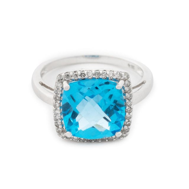 14k White Gold Blue Topaz Diamond Ring For Sale - Image 4 of 10
