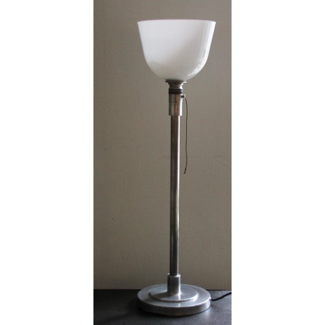 French Art Deco Metal and Opaline Glass Table Lamp from Mazda, 1930s For Sale - Image 18 of 18