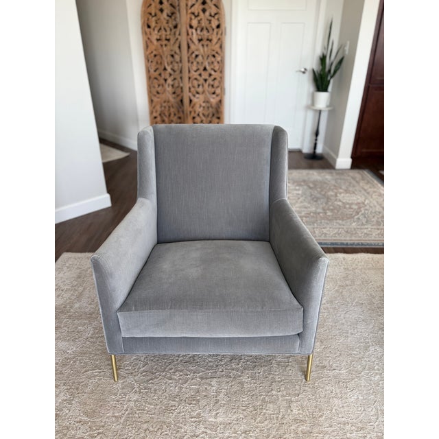 Restoration Hardware Paget Wingback Chair in Velvet Fog. This elegant chair brings a fresh, modern take to the classic...