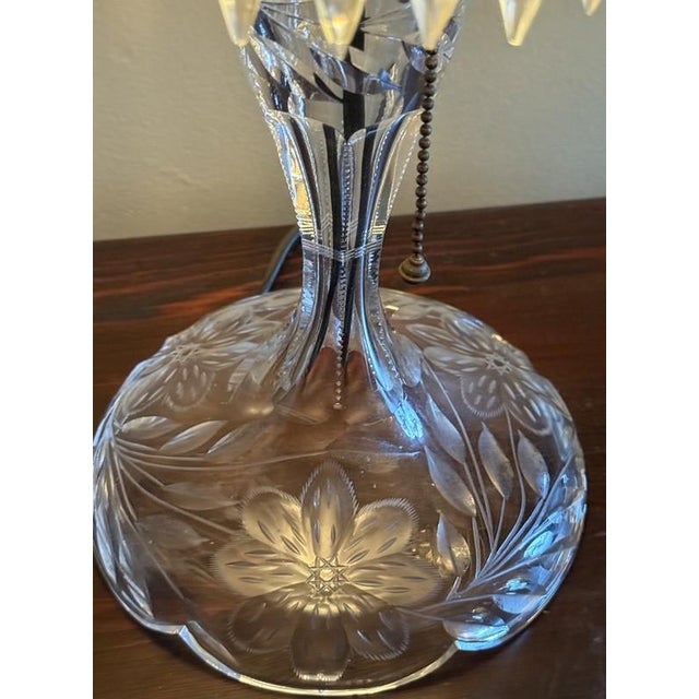 Transparent Antique Wheel Cut Crystal Mushroom Shade Table Lamp W Lustres 19", Art Deco 1930 For Sale - Image 8 of 8