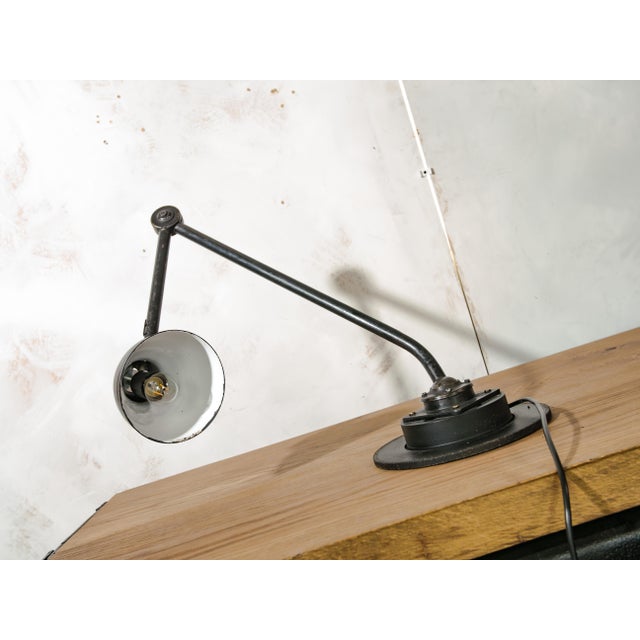 Metal Industrial Two-Arm Machine Lamp on Brake Disc Base from Philips, Netherlands, 1940s For Sale - Image 7 of 16