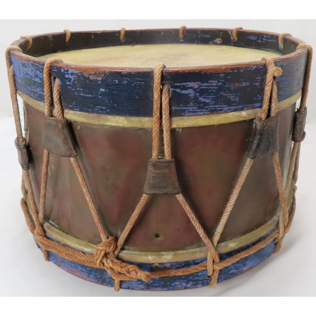 Wood Authentic Rustic Antique Paris France Brass Marching Drum for Decorative Purposes For Sale - Image 7 of 13