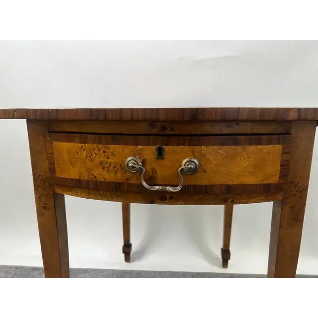 English George III Style Pembroke Burl Wood Table W Twin Drop-Leaf Sides For Sale - Image 9 of 13