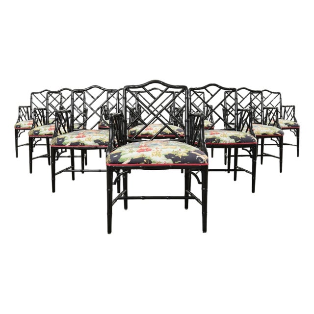 Set of Ten Chinese Chippendale Lacquered Faux Bamboo Dining Chairs For Sale