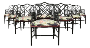 Set of Ten Chinese Chippendale Lacquered Faux Bamboo Dining Chairs